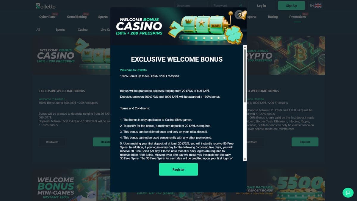 Welcome bonus Rolletto Casino