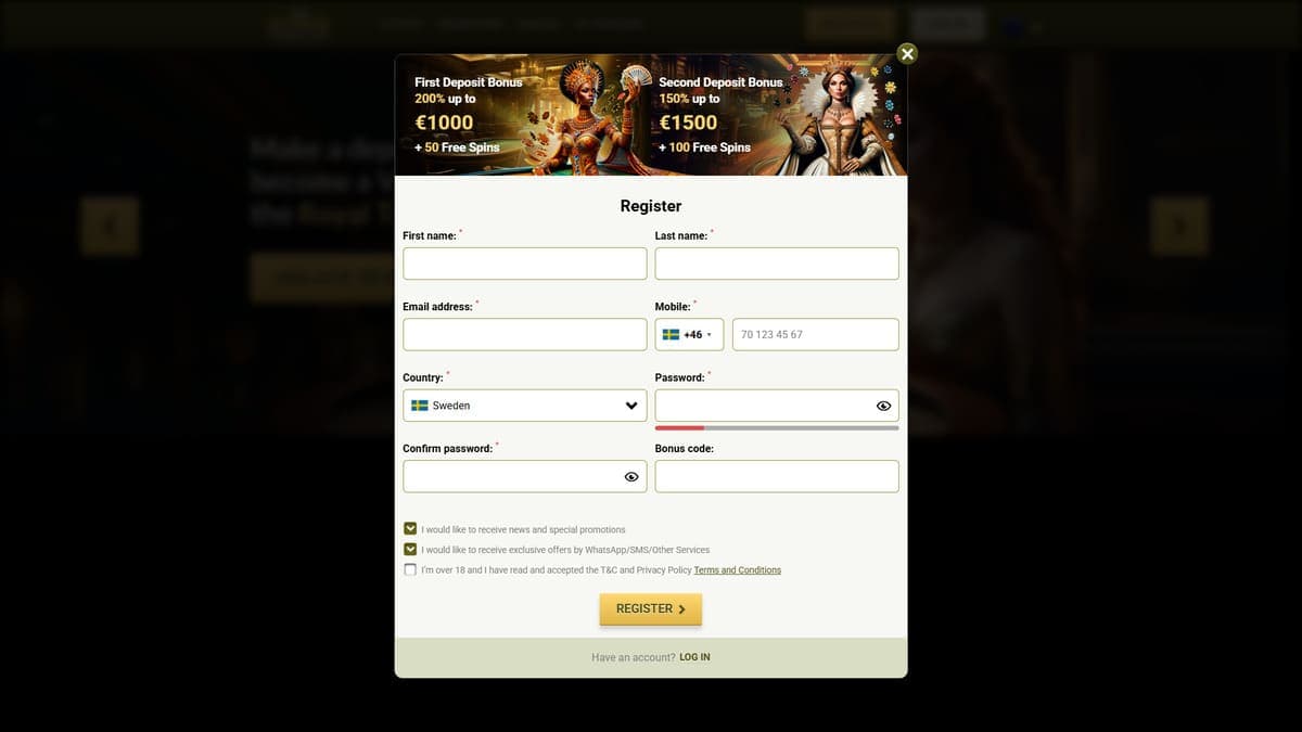 Registration Royal Vincit Casino