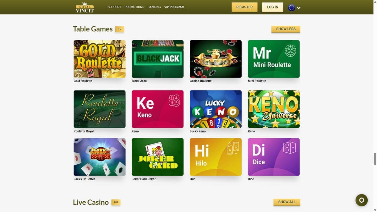 Table games Royal Vincit Casino
