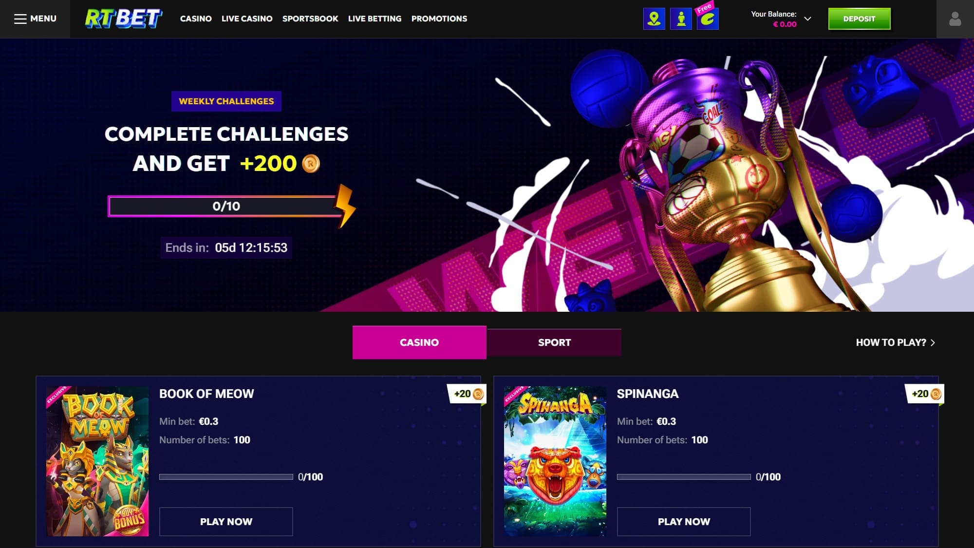 Challenges RTbet Casino