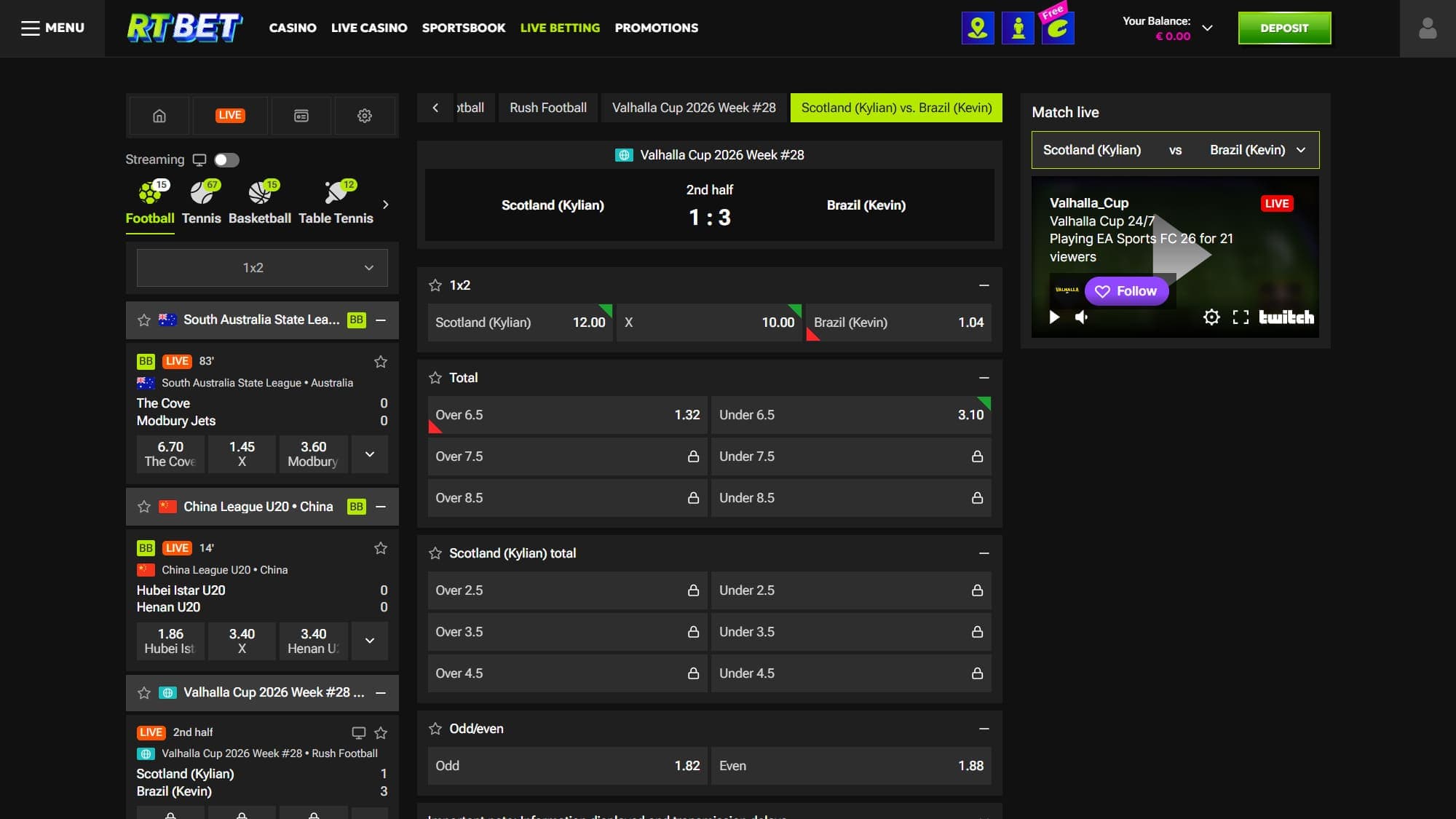 Live betting RTbet Casino