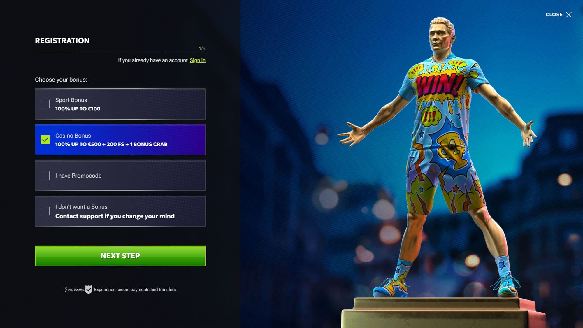 Registration form RTbet Casino
