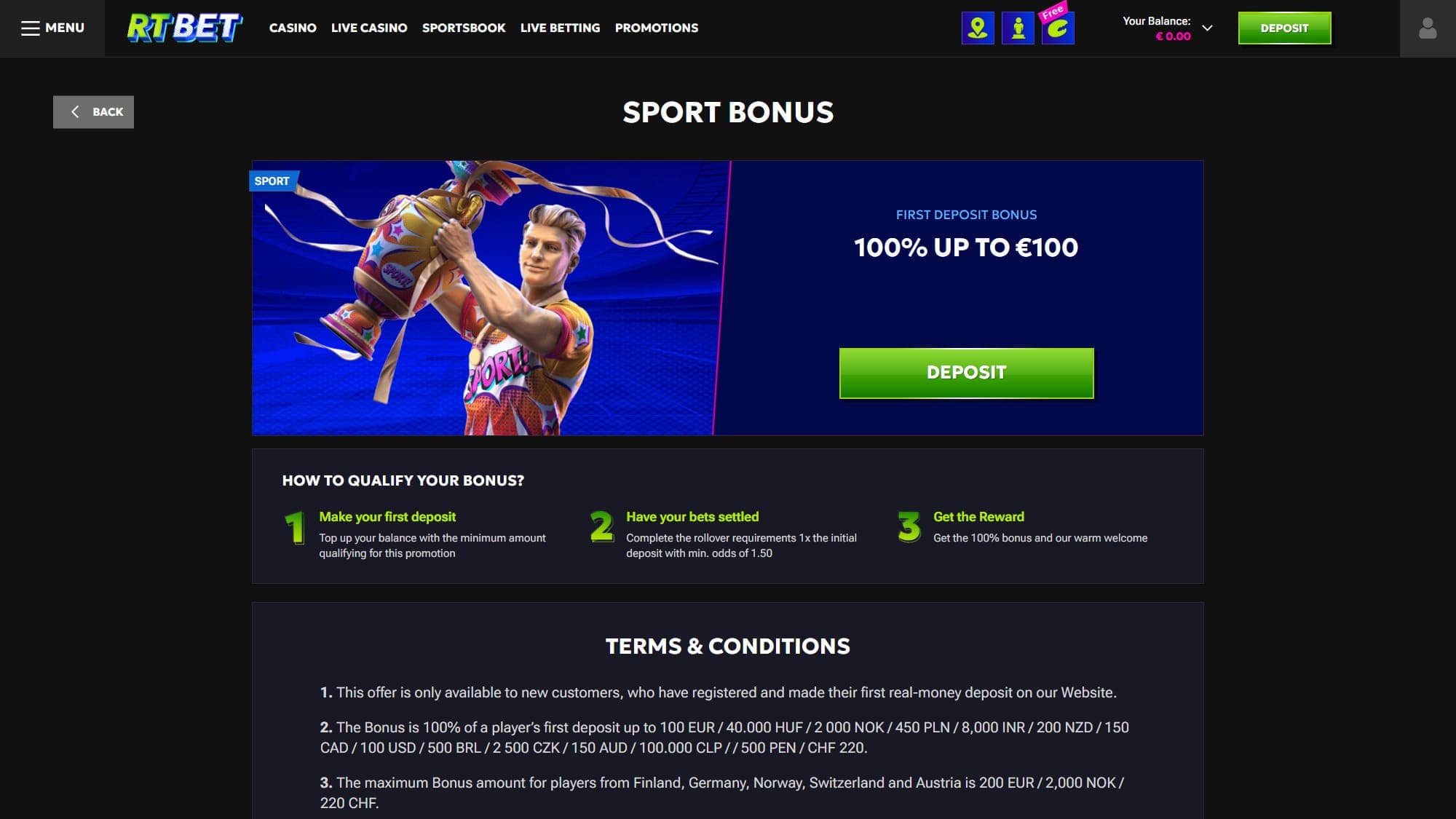 Sports bonus RTbet Casino