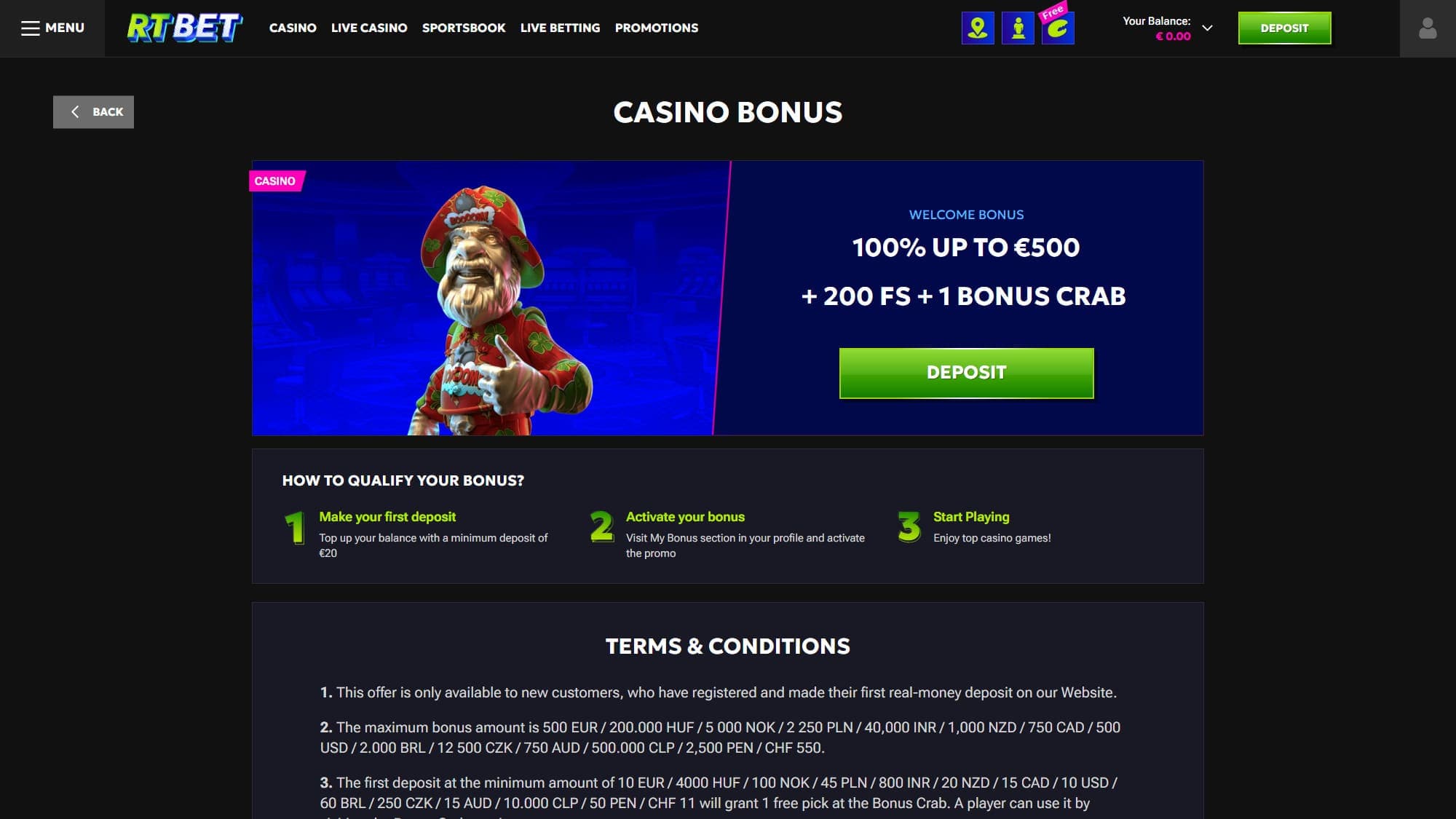 Welcome bonus RTbet Casino