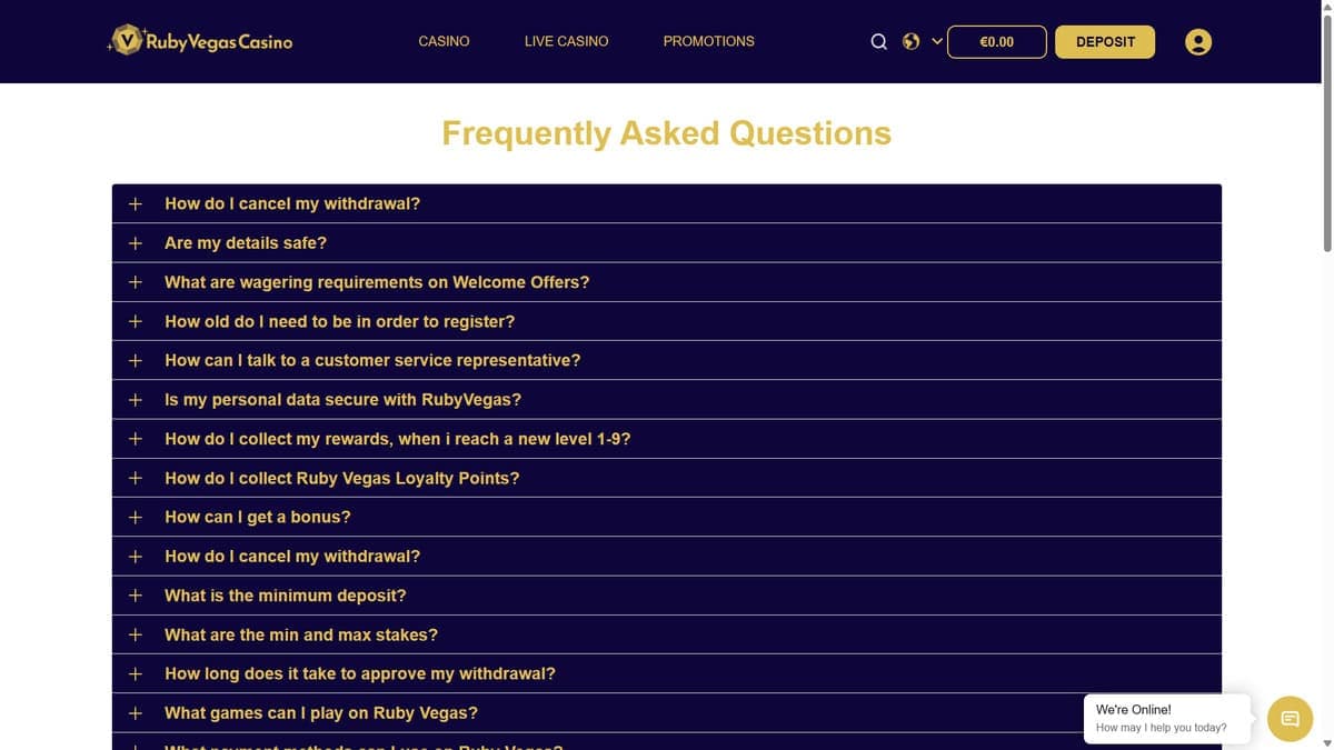 FAQ RubyVegas Casino