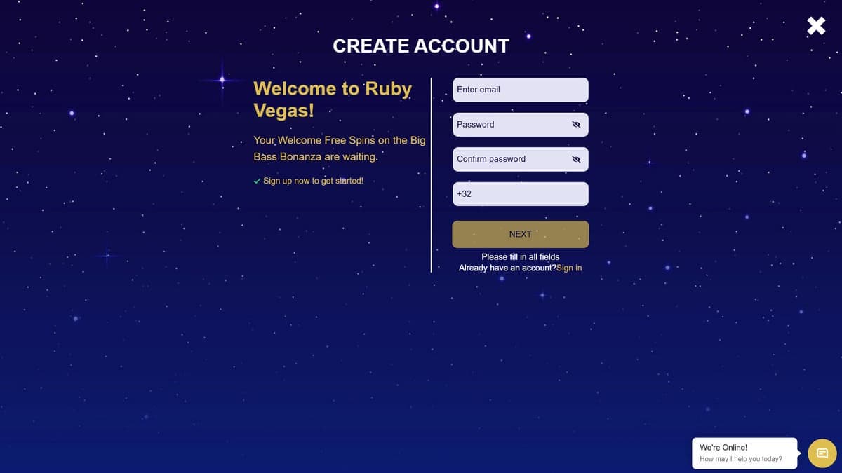 Registration RubyVegas Casino
