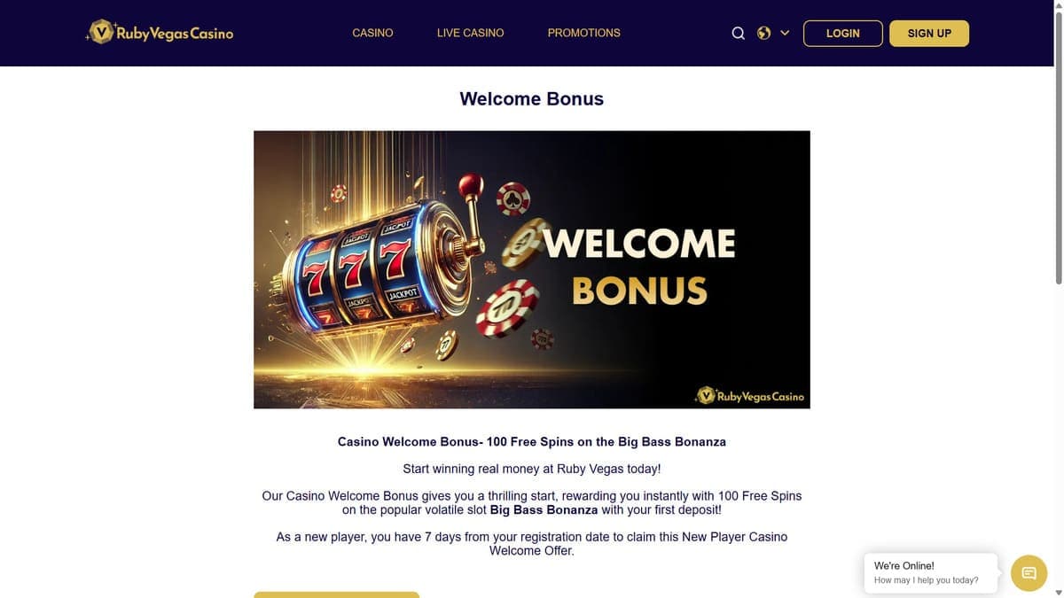 Welcome bonus RubyVegas Casino