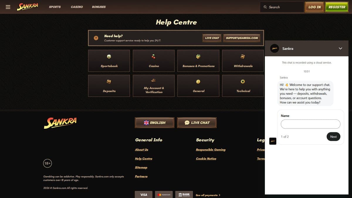 Support client Sankra Casino