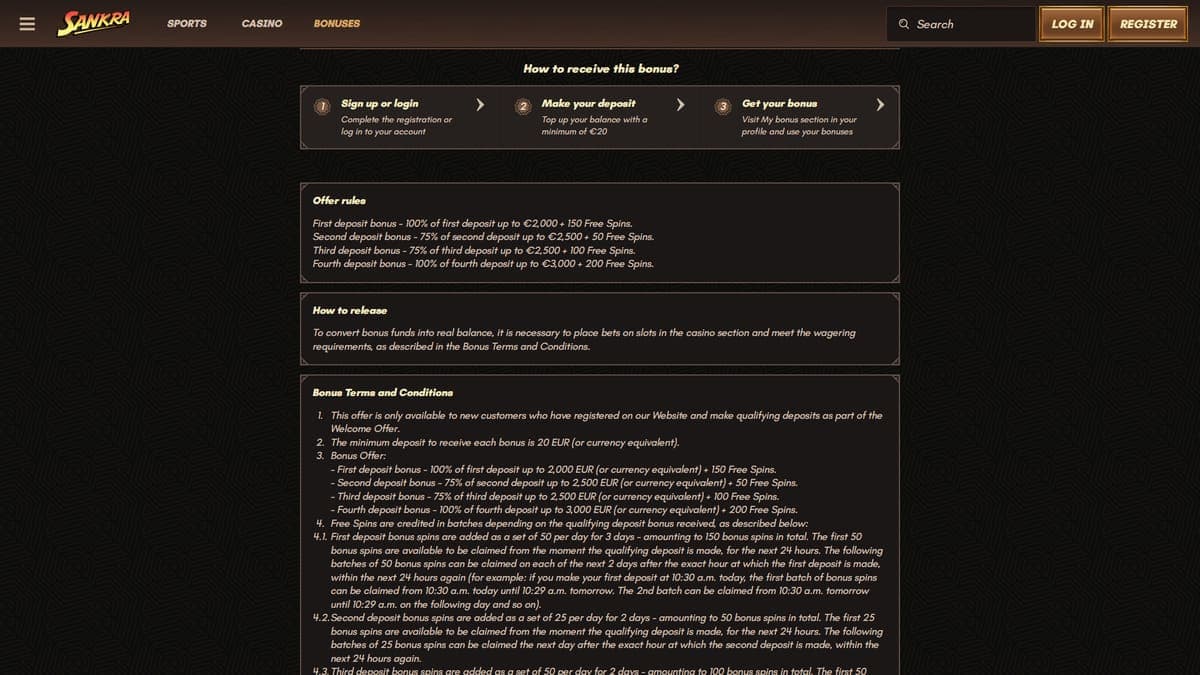 Pack de bienvenue Sankra Casino