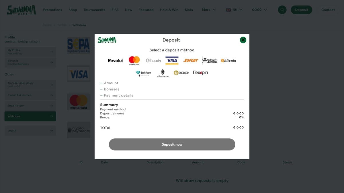 Deposit Savanna Wins Casino