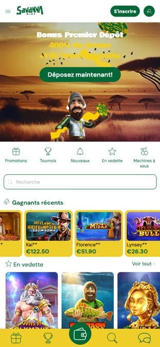 Savanna Wins Casino Application