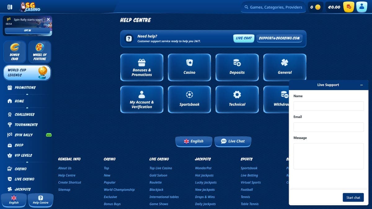 Customer service SG Casino