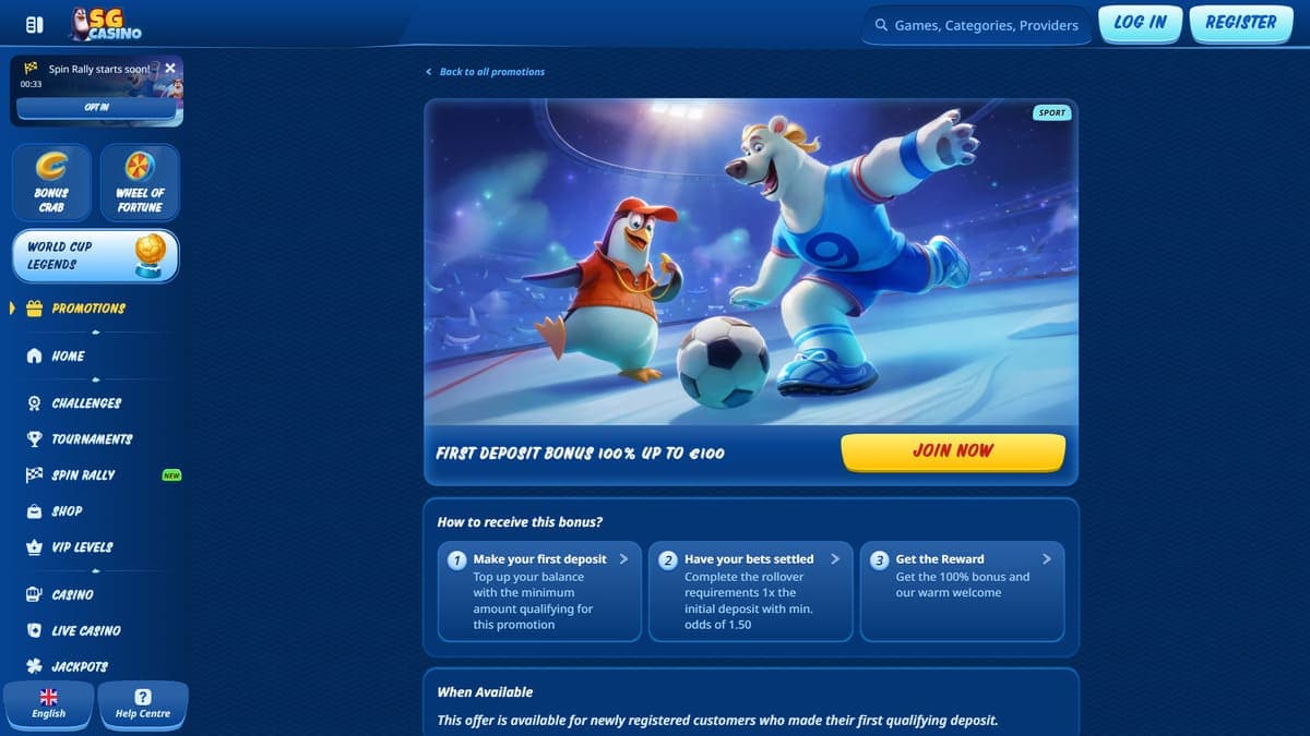 First deposit bonus SG Casino