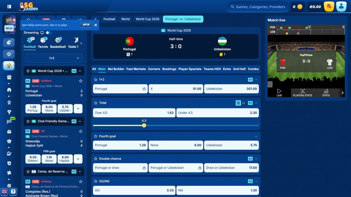 Live betting SG Casino