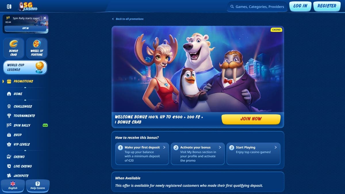 Welcome bonus SG Casino