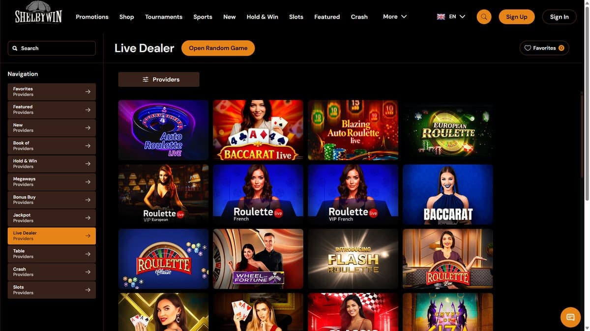 Live casino ShelByWin Casino