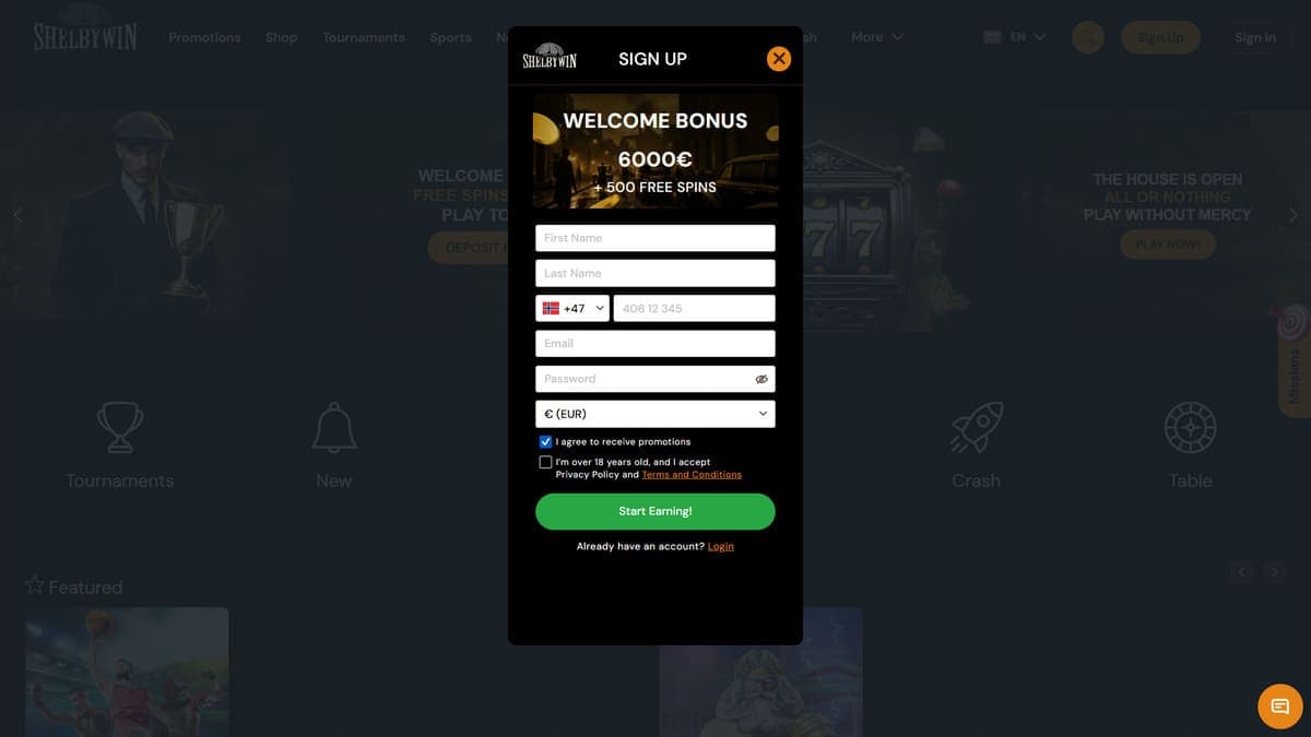 Sign up ShelByWin Casino
