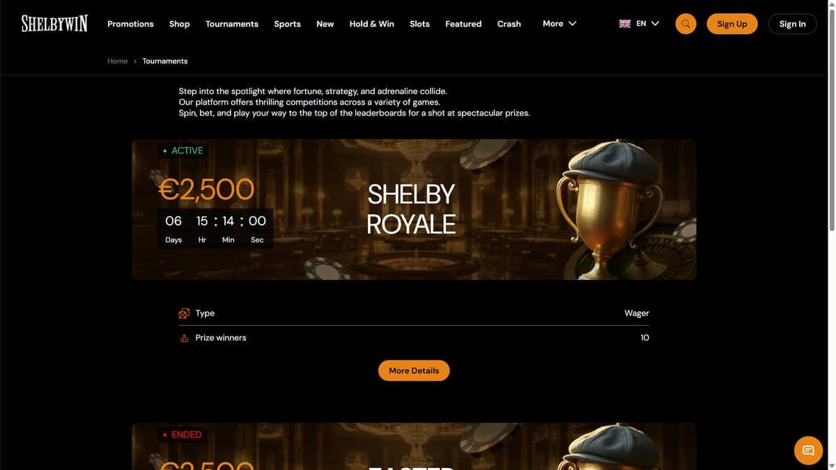 Tournaments ShelByWin Casino
