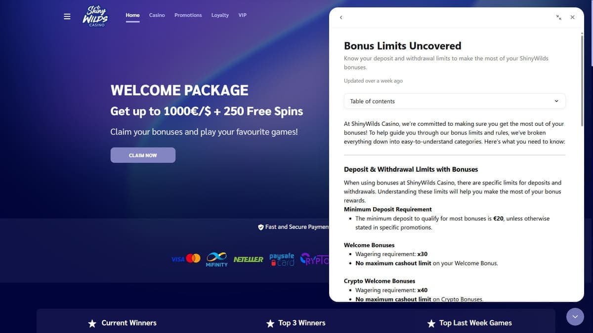Customer service Shiny Wilds Casino