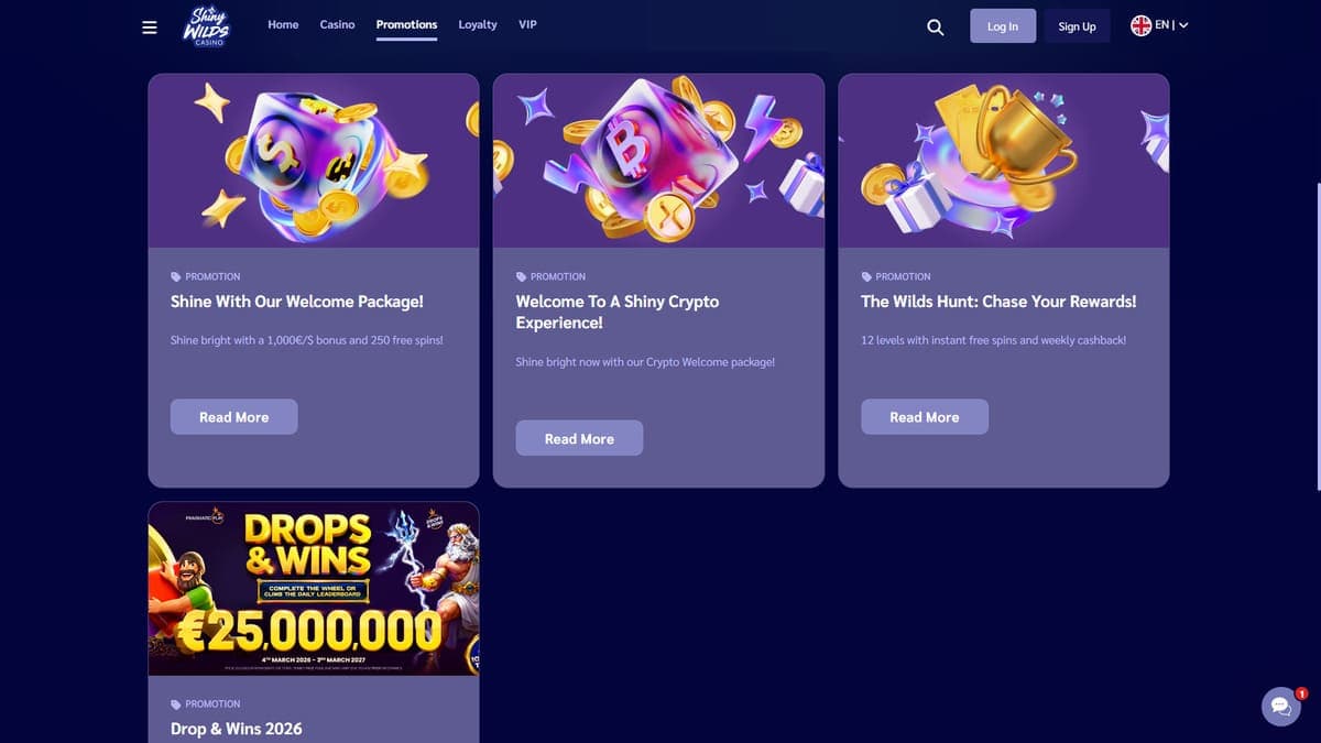 Promotions and packages Shiny Wilds Casino