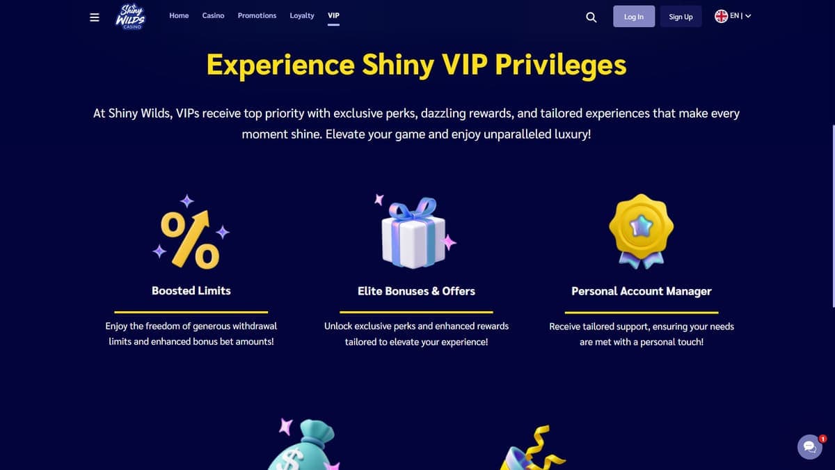 VIP privileges Shiny Wilds Casino