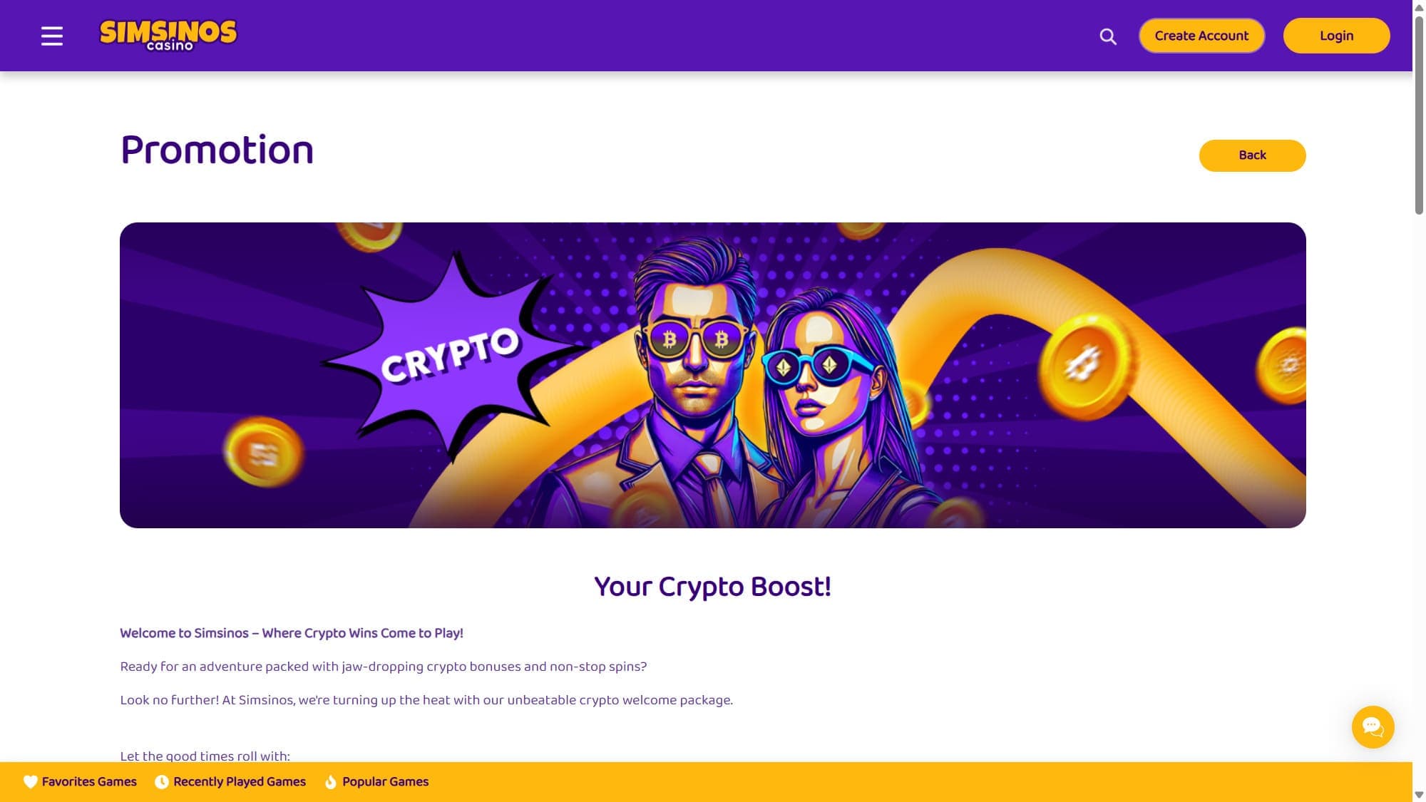 Crypto bonus Simsinos Casino