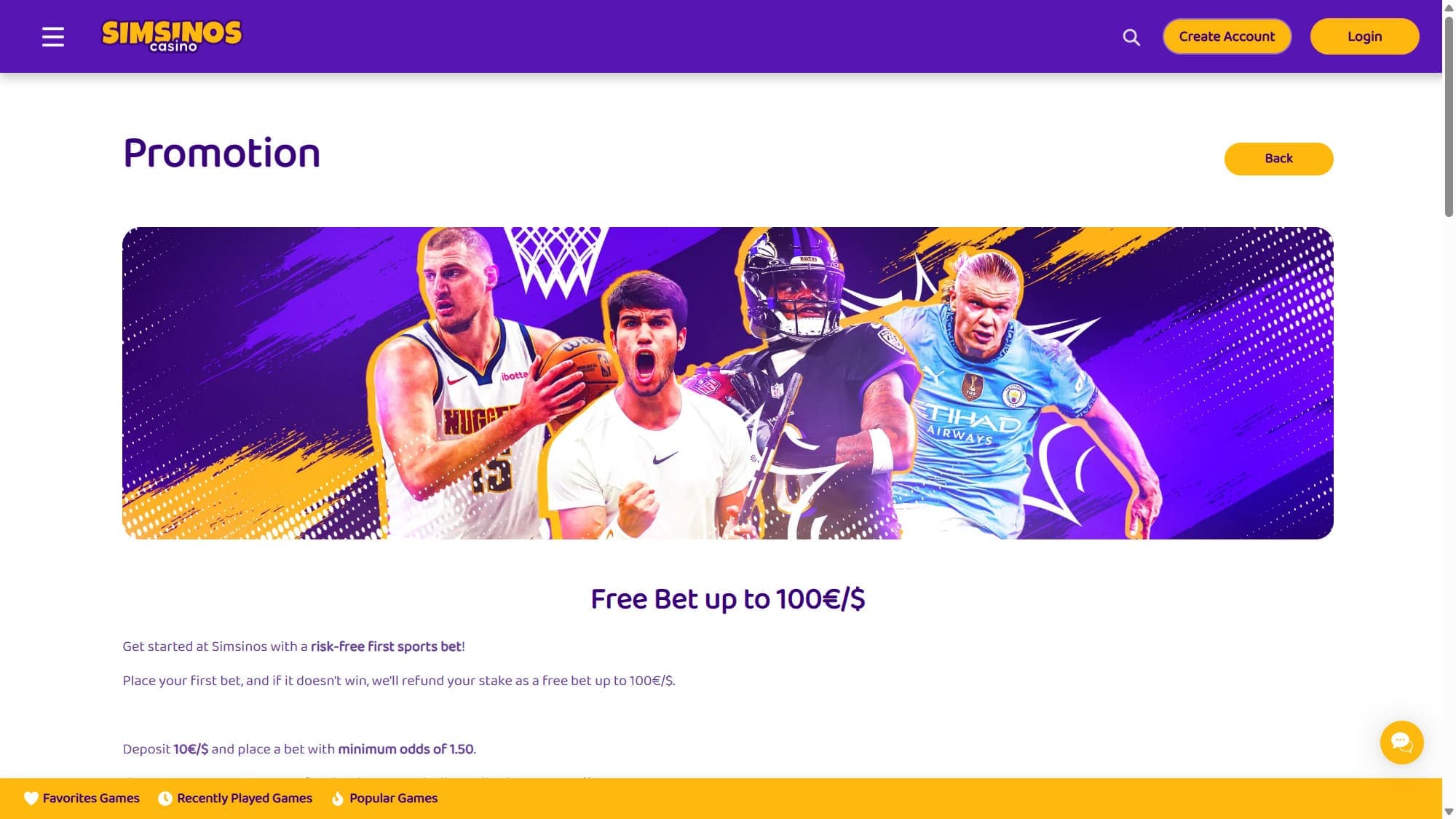 New bonus Simsinos Casino
