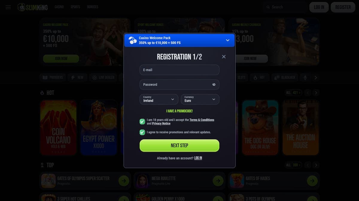 Registration Slim King Casino