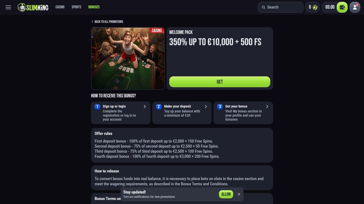 Welcome bonus Slim King Casino