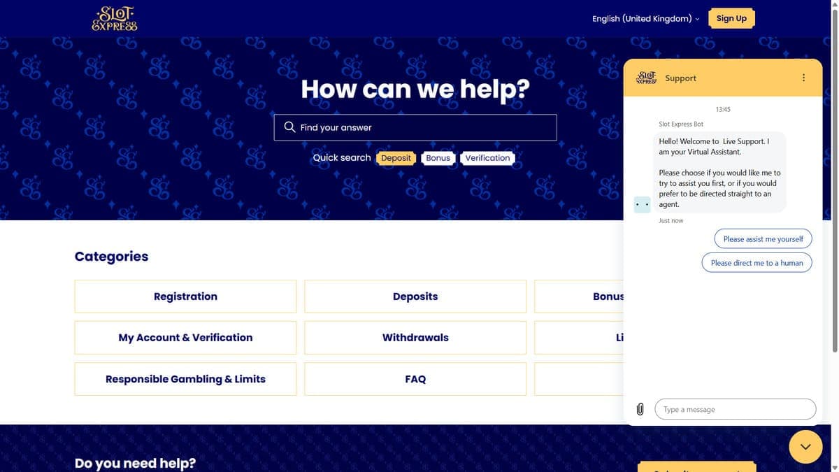 Customer service SlotExpress Casino