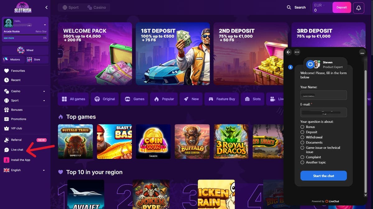 Customer Support Slotrush Casino