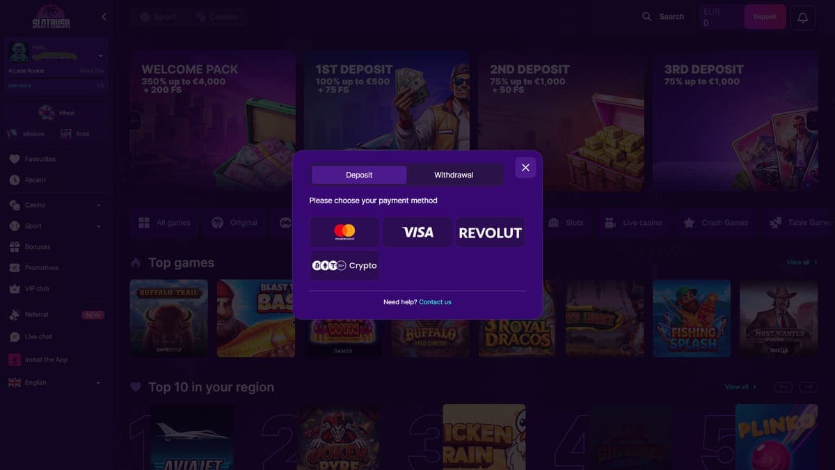 Deposit Slotrush Casino