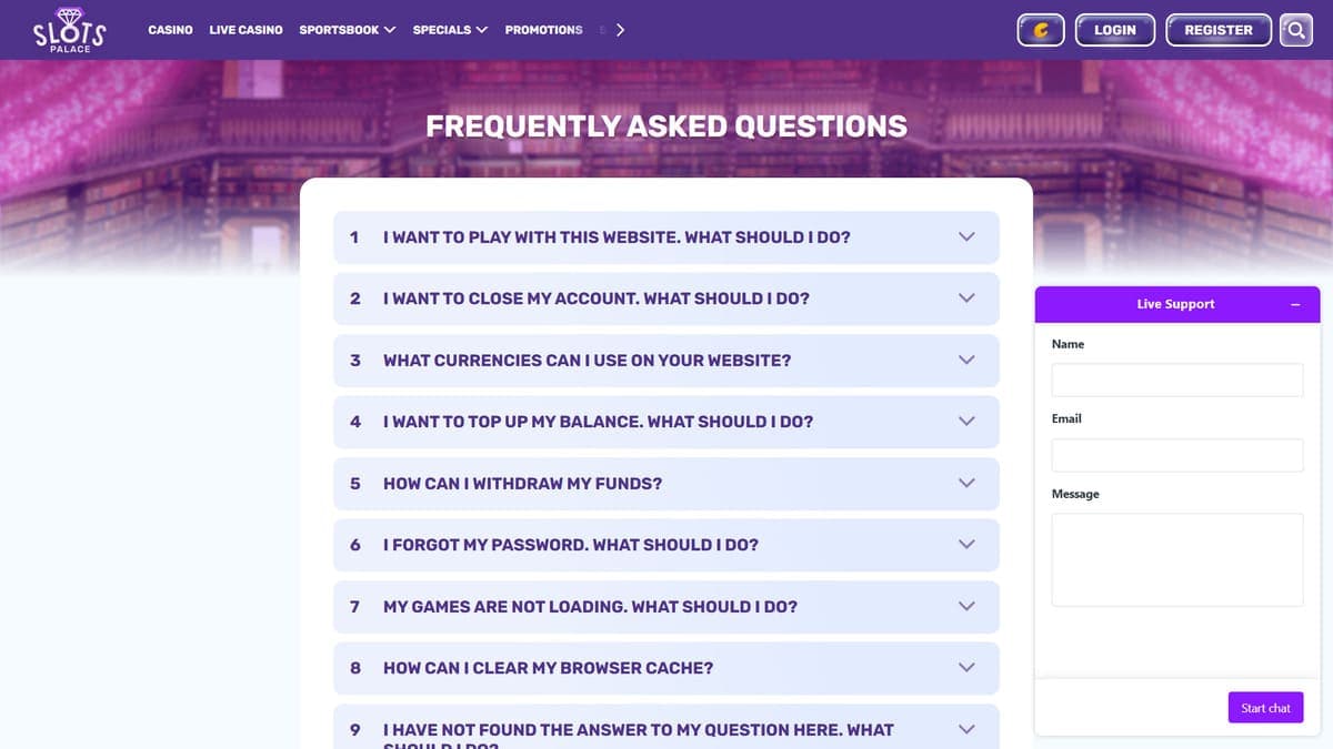 FAQ SlotsPalace Casino
