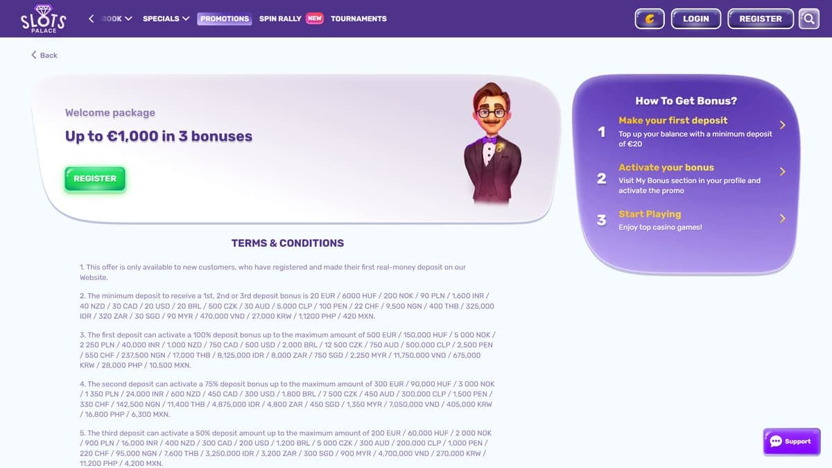 Welcome offers SlotsPalace Casino