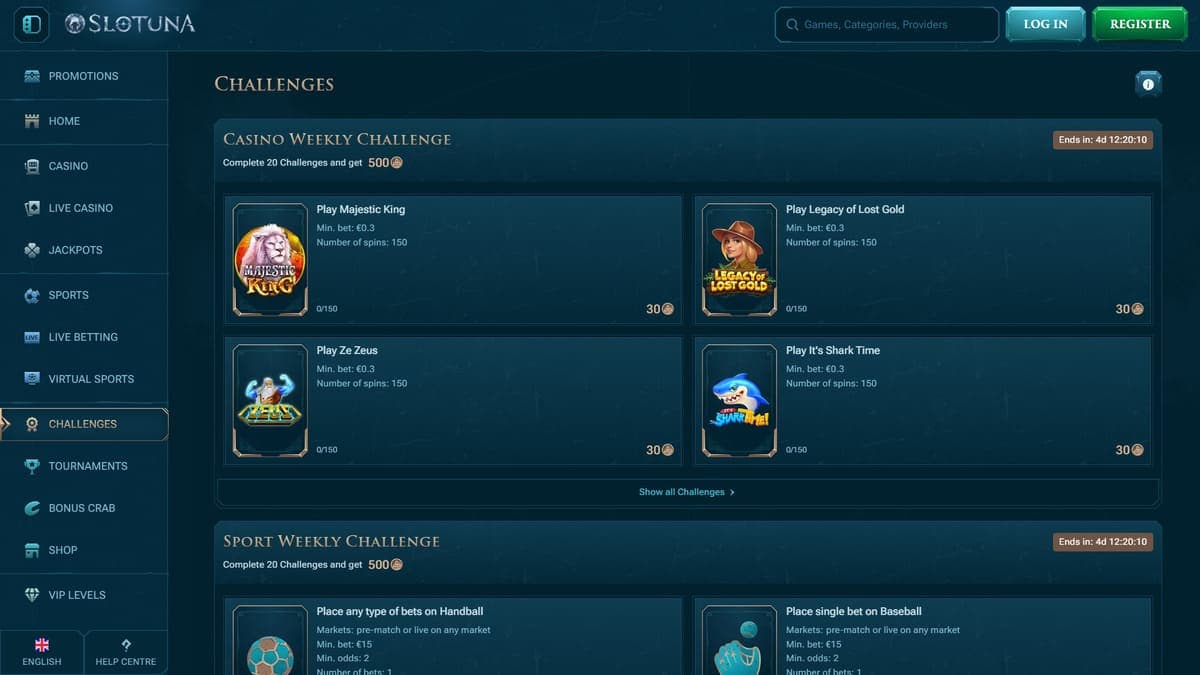 Challenges Slotuna Casino