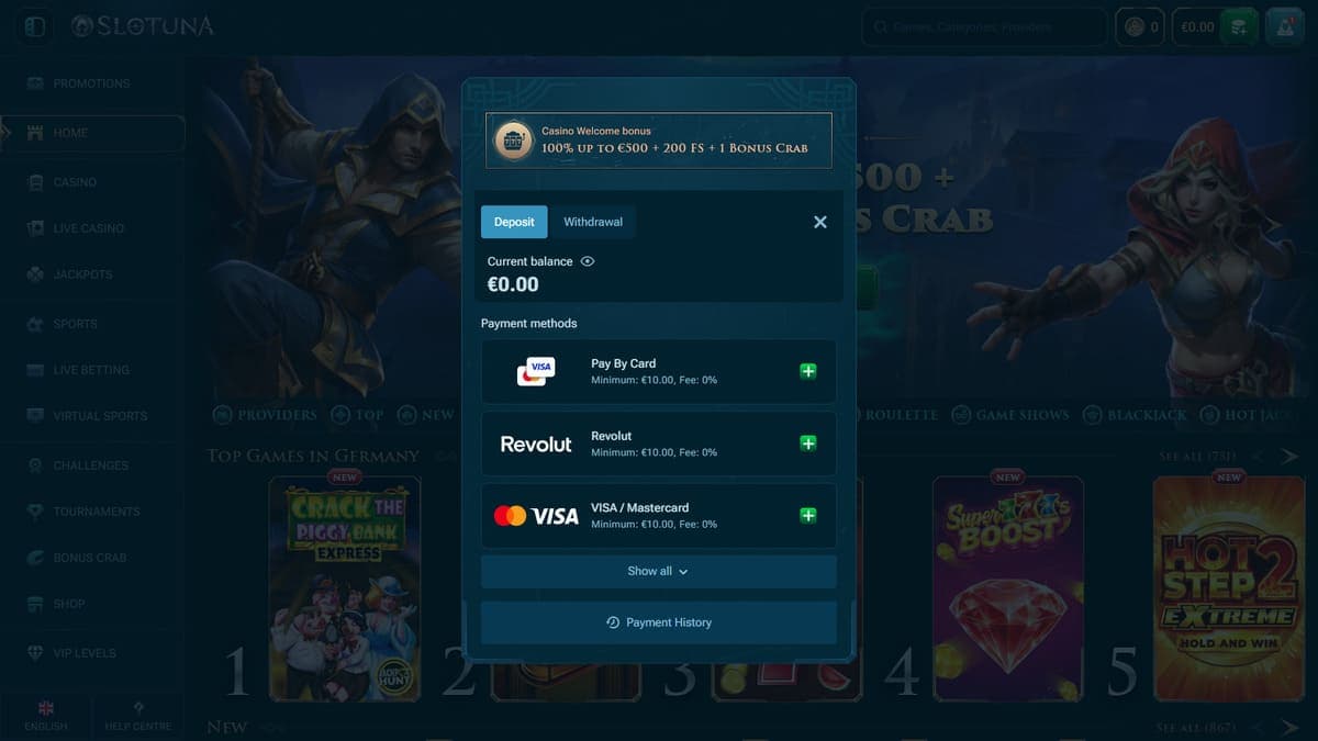 Deposit Slotuna Casino