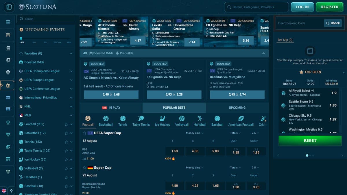Bookmaker Slotuna Casino