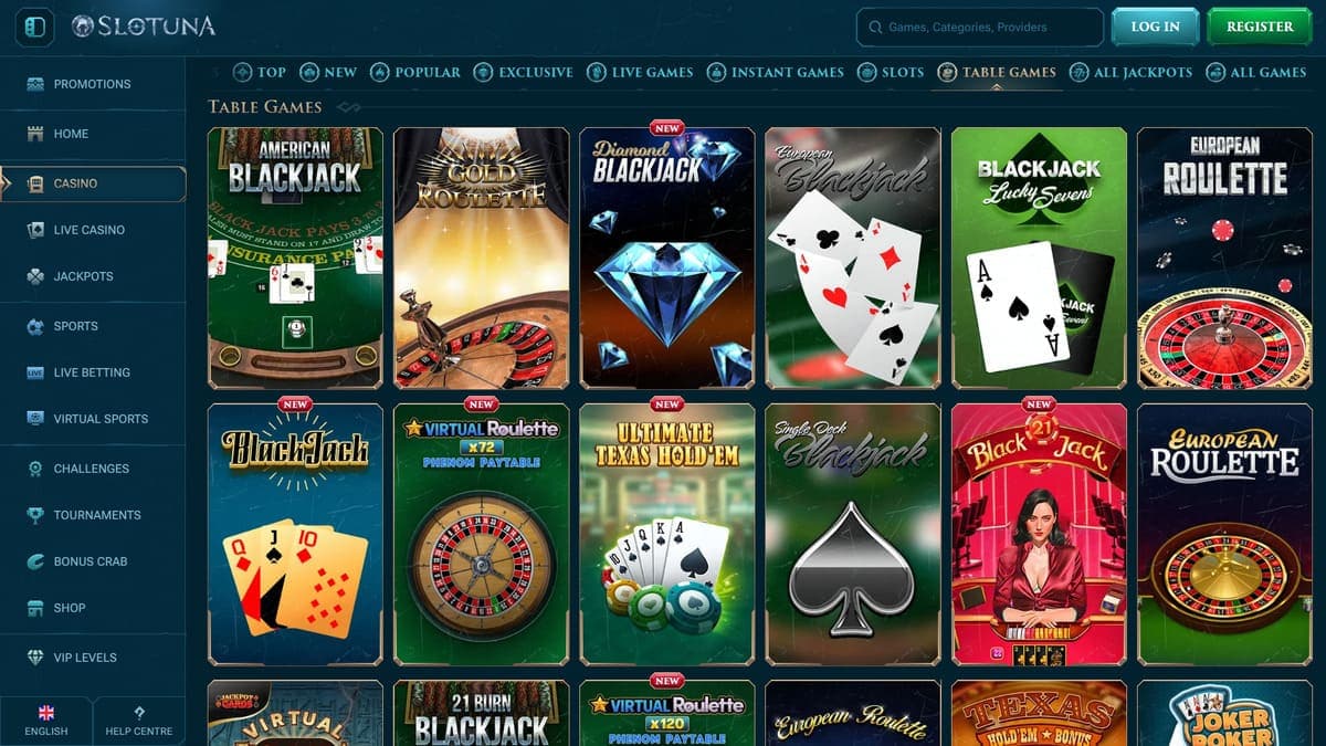 Table games Slotuna Casino