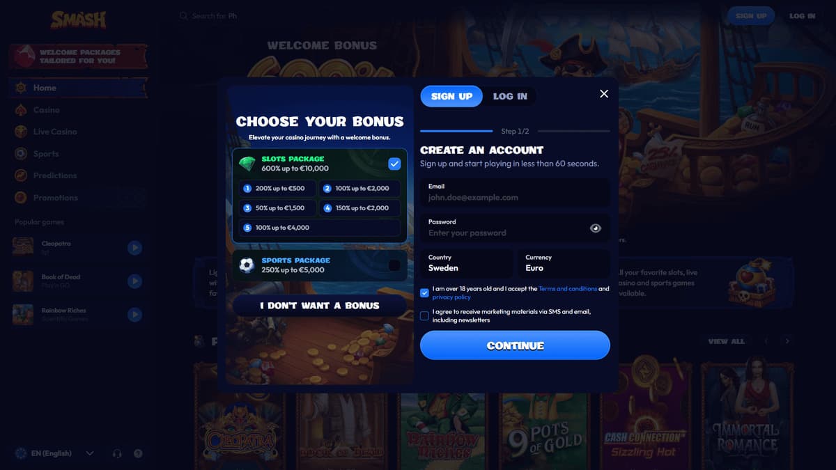 Sign up Smash Casino