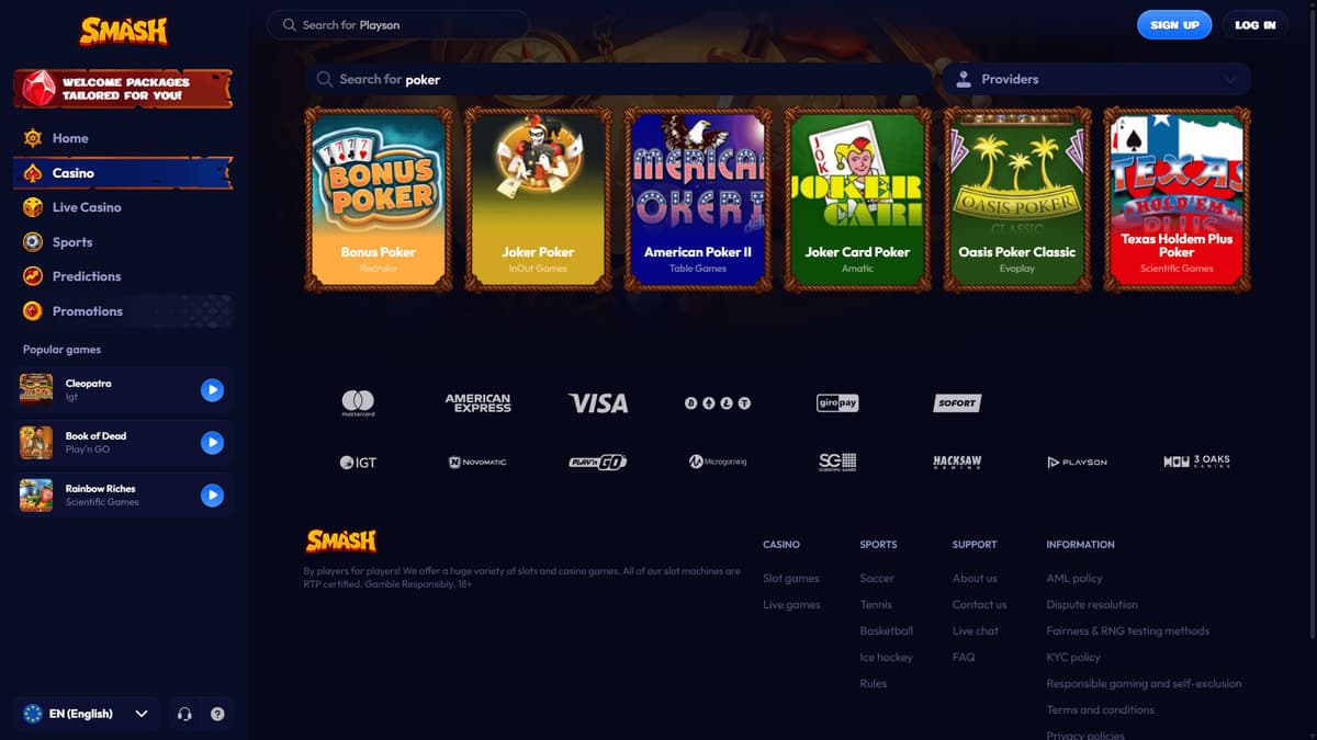 Table games Smash Casino