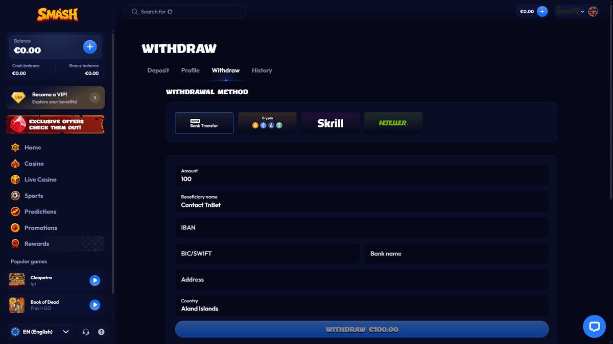 Withdrawal Smash Casino