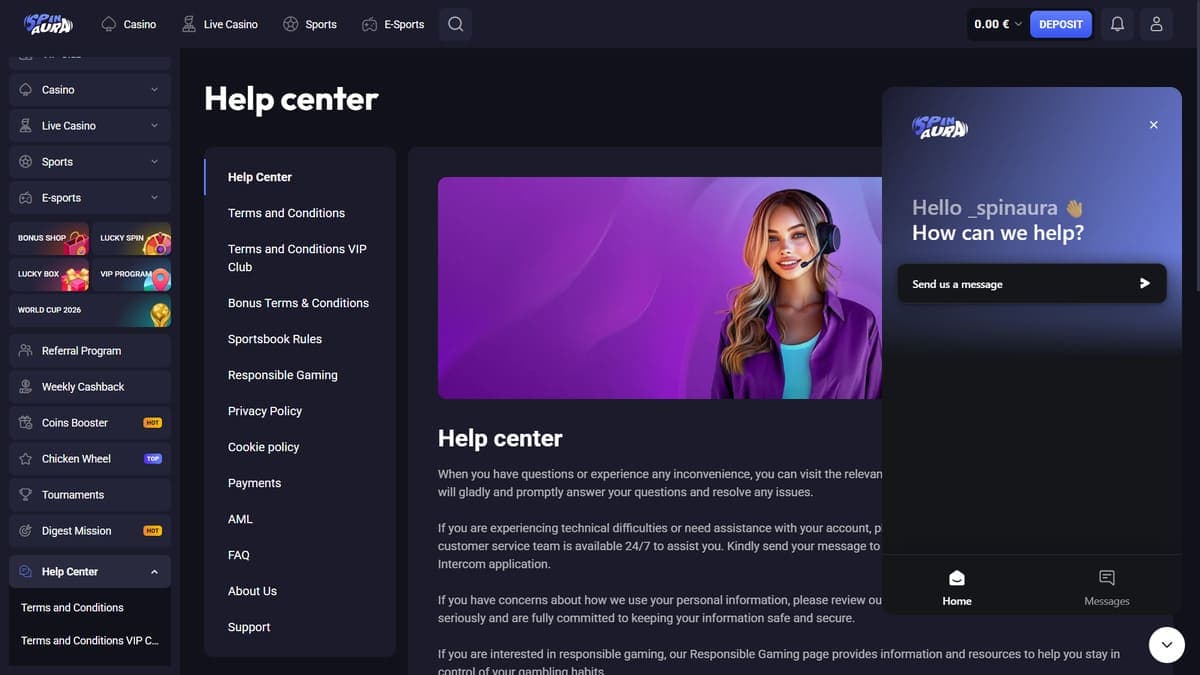 Customer service Spin Aura Casino