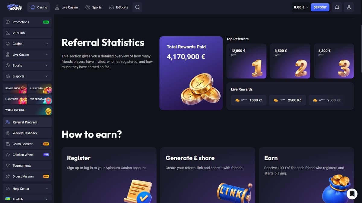 Referral bonus Spin Aura Casino