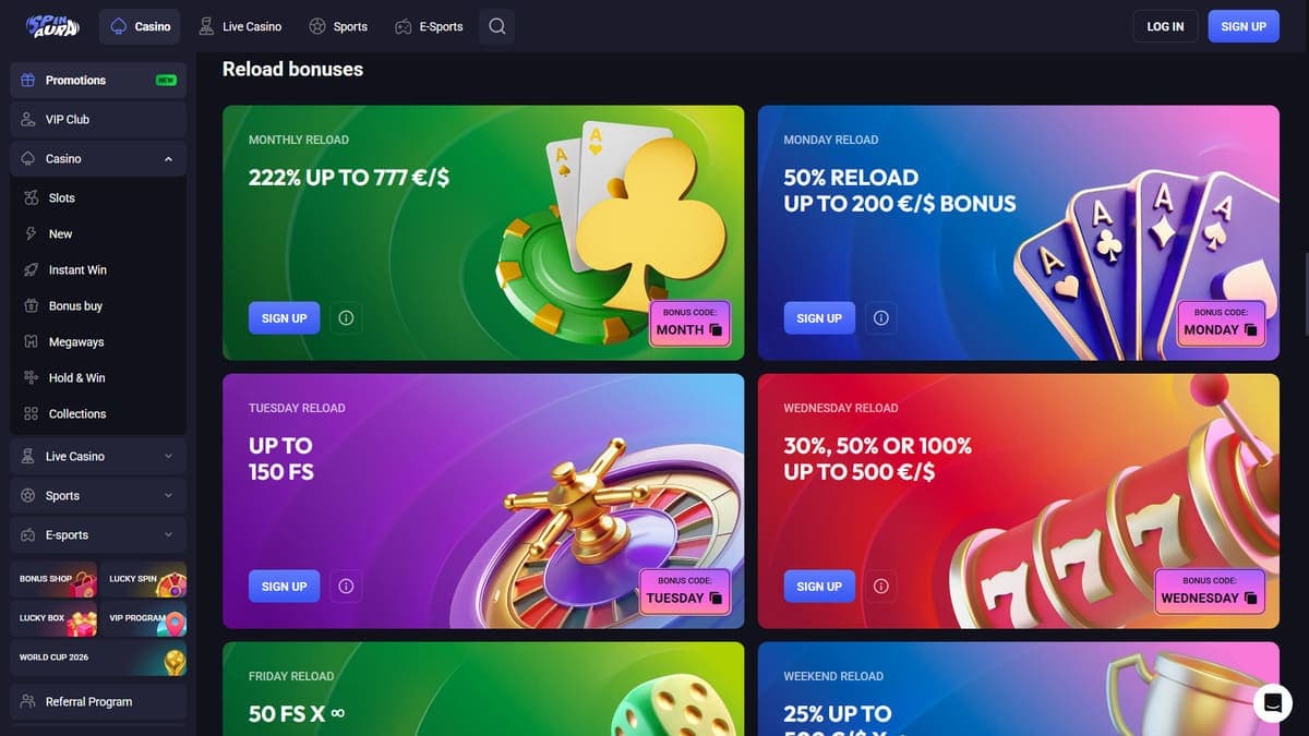 Reload bonus Spin Aura Casino