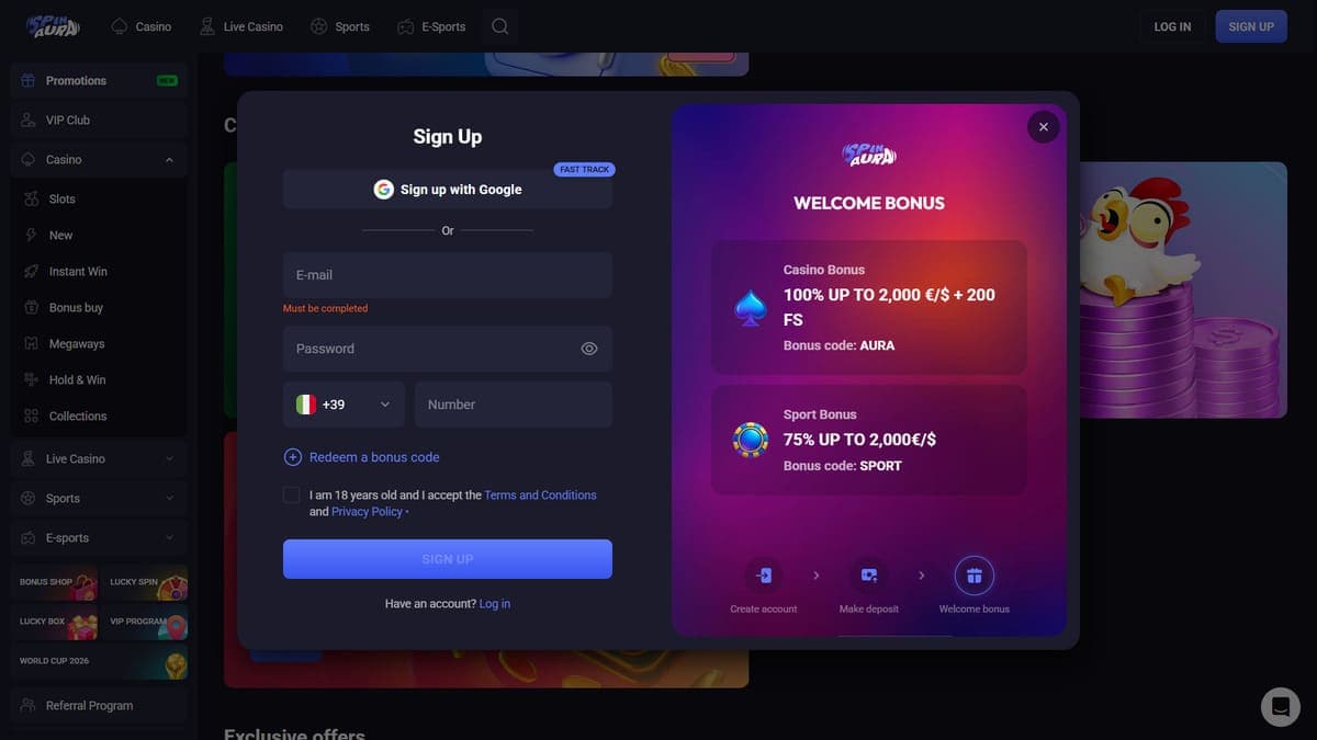 Registration Spin Aura Casino