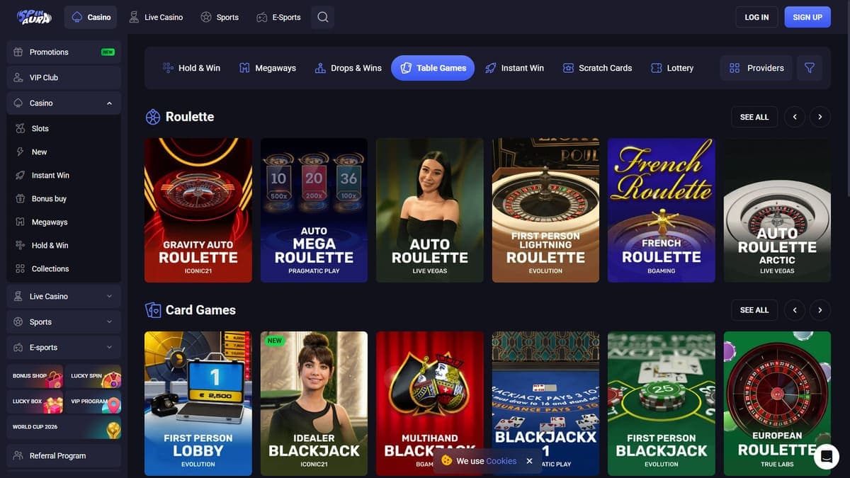 Table games Spin Aura Casino