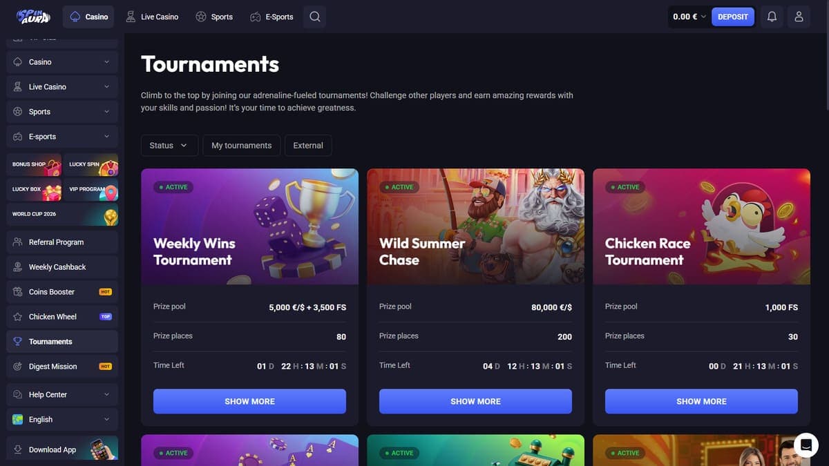 Tournaments Spin Aura Casino