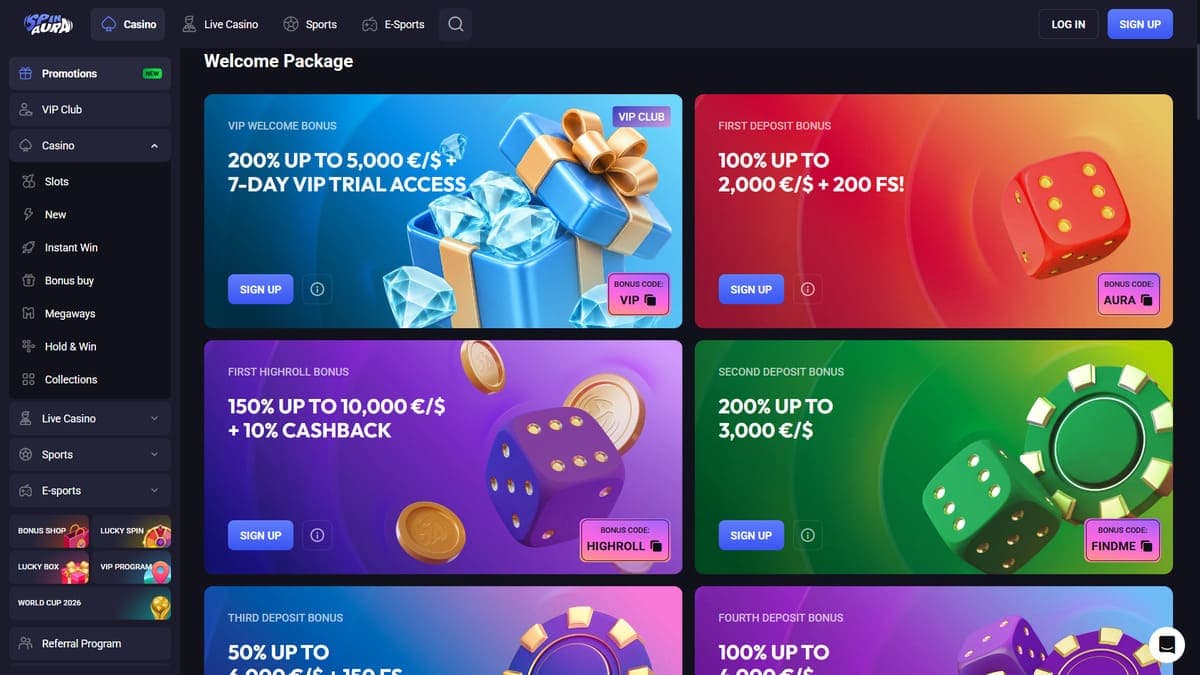 Welcome pack Spin Aura Casino