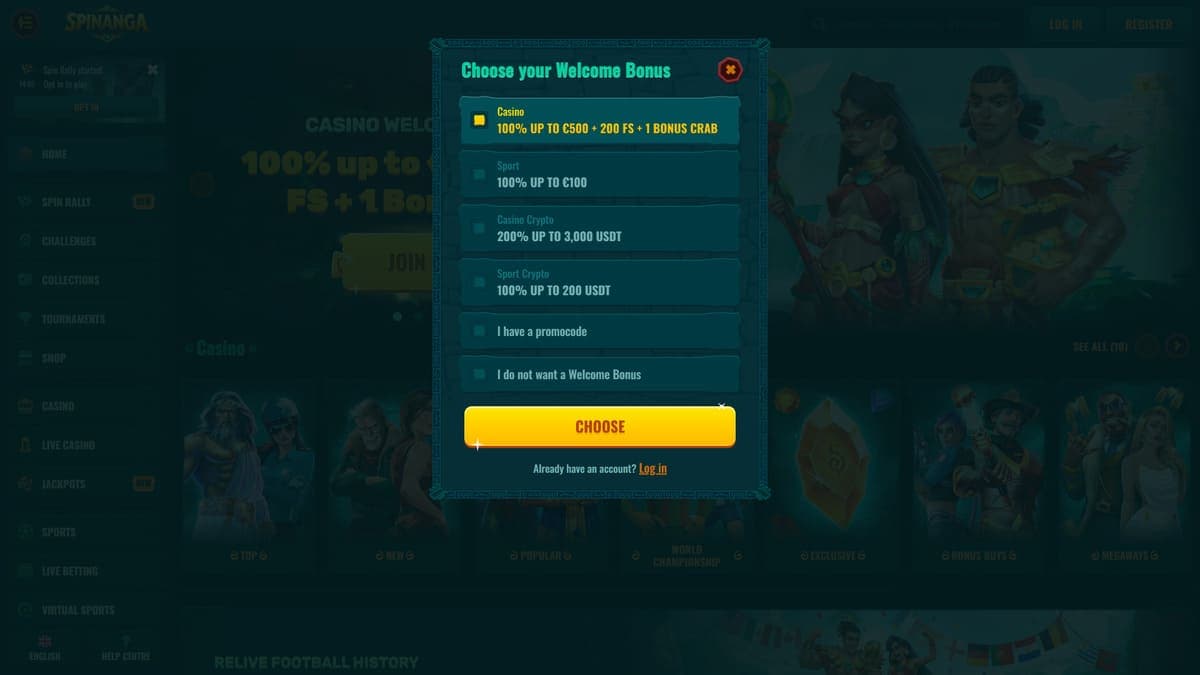 Registration Spinanga Casino