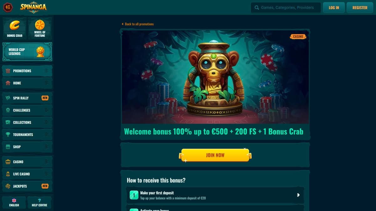 Welcome bonus Spinanga Casino